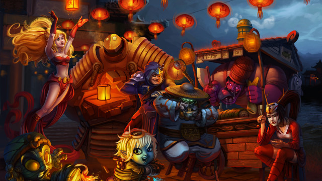 Fantasy group fireplace lanterns costume free wallpaper - medium preview image