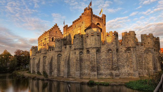 Castle moat bridge river sky free wallpaper - medium preview image