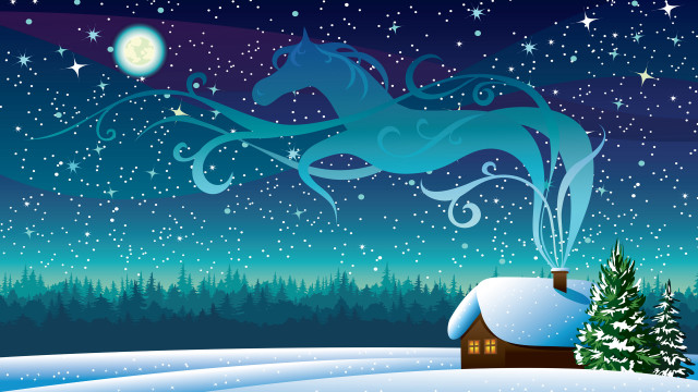 Horse snow house tree moon free wallpaper - medium preview image