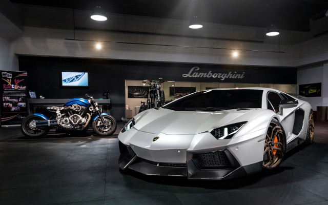 White sports car showroom motorcycle free wallpaper - medium preview image