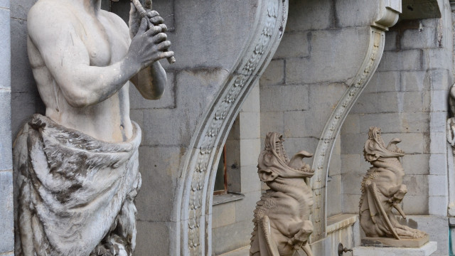 Statue man staff arches columns free wallpaper - medium preview image