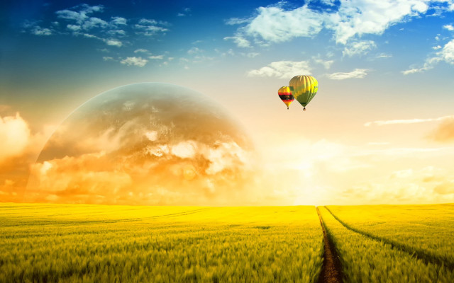 Hot air balloon green field #2 free wallpaper - medium preview image