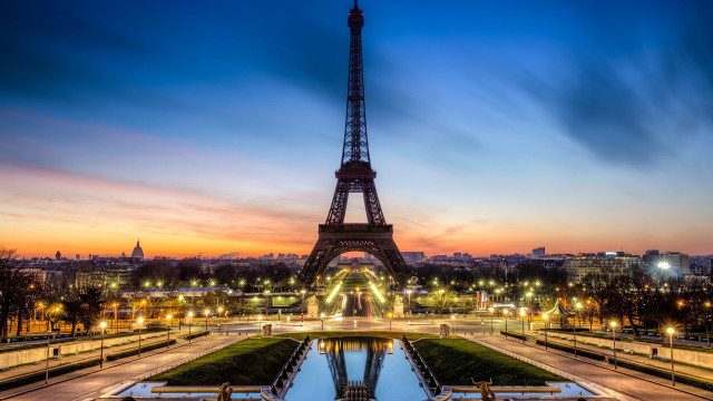 Eiffel tower night lights reflection free wallpaper - medium preview image