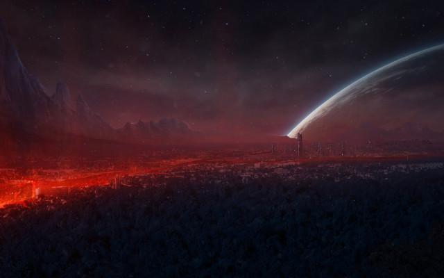 Futuristic city red glow distant free wallpaper - medium preview image