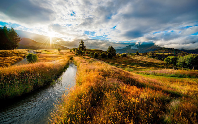 River green field cloudy sky #3 free wallpaper - medium preview image