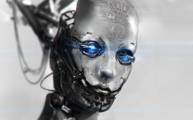 Robot blue eyes white face free wallpaper - medium preview image