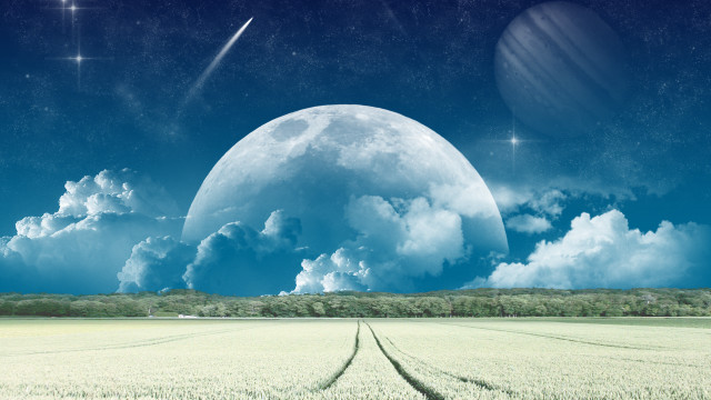 Moon star night sky field free wallpaper for desktop - medium preview image