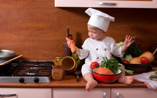 Child chef bowlofvegetables wine conceptual free wallpaper - medium preview image