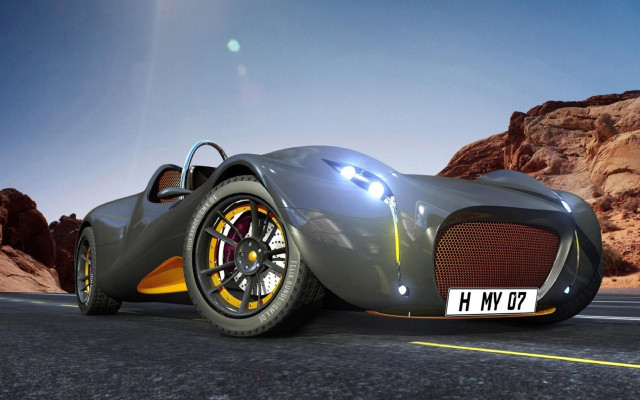 Futuristic car desert mountains sun free wallpaper - medium preview image