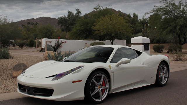 White sports car road house free wallpaper - medium preview image