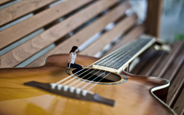 Miniature person guitar bench giantess free wallpaper - medium preview image