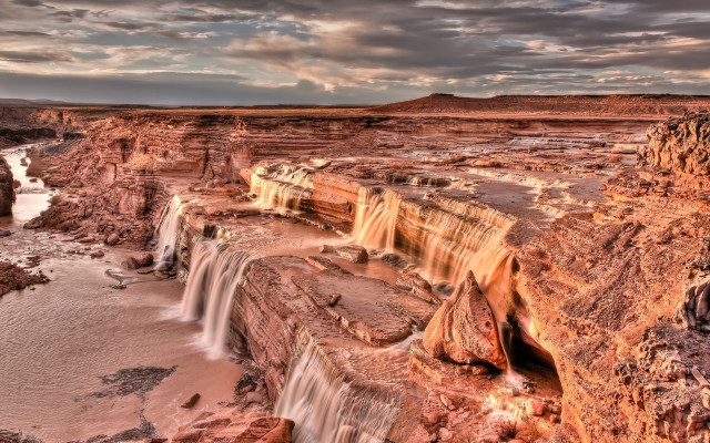 Waterfall canyon river cloudy sunset free wallpaper - medium preview image