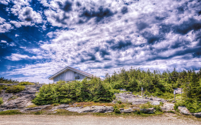 Hill house cloudy sky trees free wallpaper - medium preview image