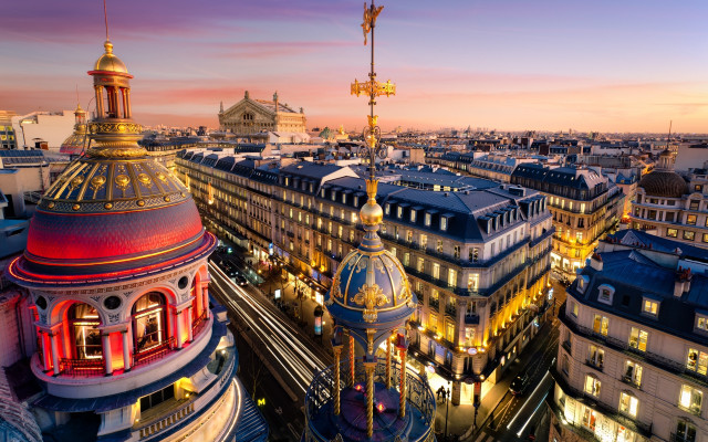 Cityscape clocktower sunset train matte free wallpaper - medium preview image