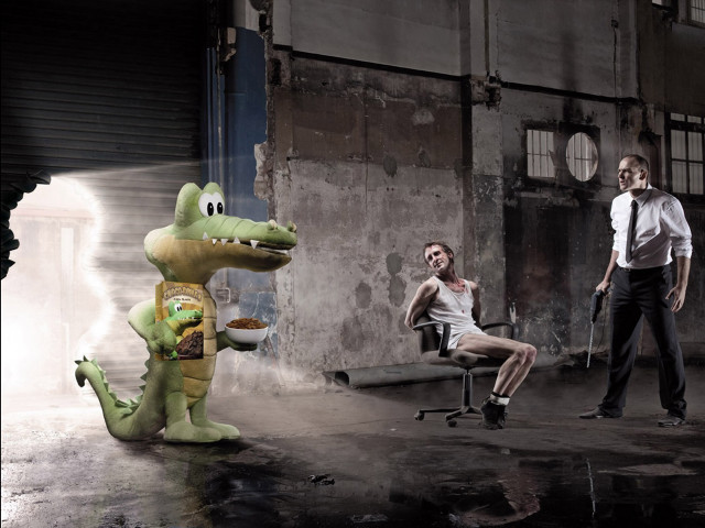 Man sitting alligator standing storybook free wallpaper - medium preview image