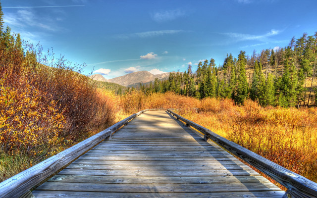 Wooden bridge mountain autumn nature free wallpaper - medium preview image