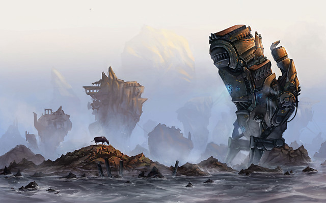 Giant robot rocky shore dog free wallpaper - medium preview image