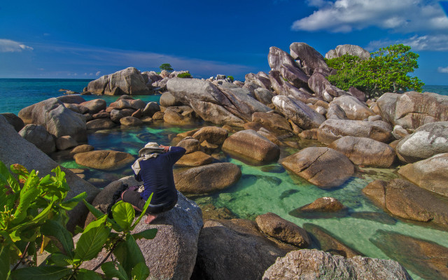 Ocean rocks trees sumatraism puzzle free wallpaper - medium preview image