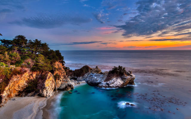 Sunset beach rockycliff island water free wallpaper - medium preview image