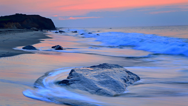 Beach rock waves sunset pink free wallpaper - medium preview image