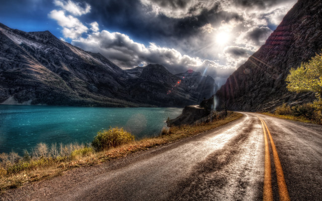 Valley lake mountains clouds sunlight #2 free wallpaper - medium preview image