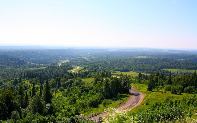Scenic road forest mountains lake free wallpaper - medium preview image