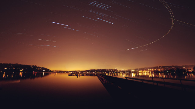 Lake starry sky bridge city free wallpaper - medium preview image