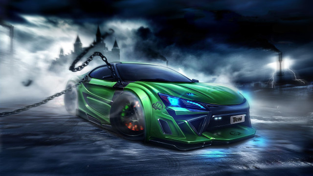 Green sports car chain dark free wallpaper - medium preview image