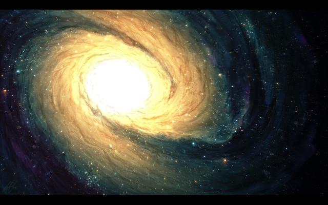 Spiral galaxy bright yellow center free wallpaper - medium preview image