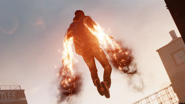 Flying man fire extinguisher city free wallpaper - medium preview image