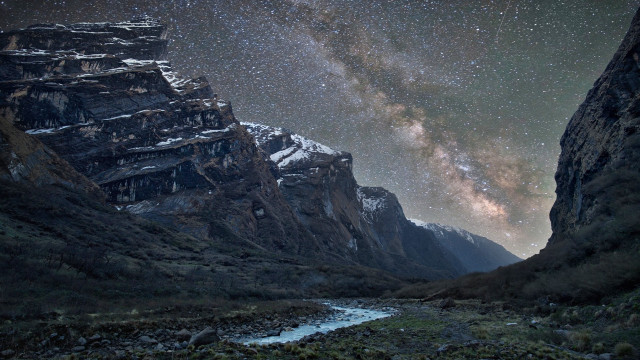 Mountain river night sky stars free wallpaper - medium preview image