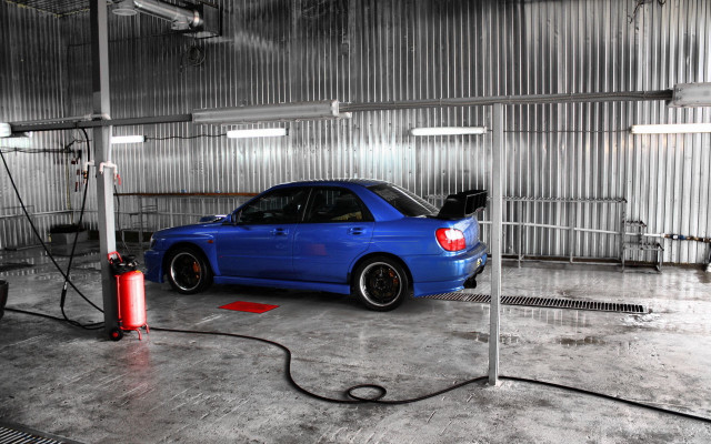 Blue car garage hose fire free wallpaper - medium preview image