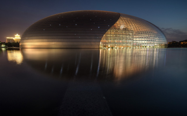 Large building lake night reflection free wallpaper - medium preview image