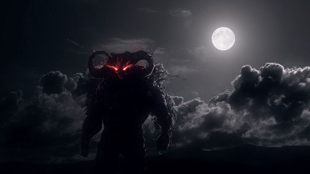 Giant robot cloudy moon glowing free wallpaper - medium preview image