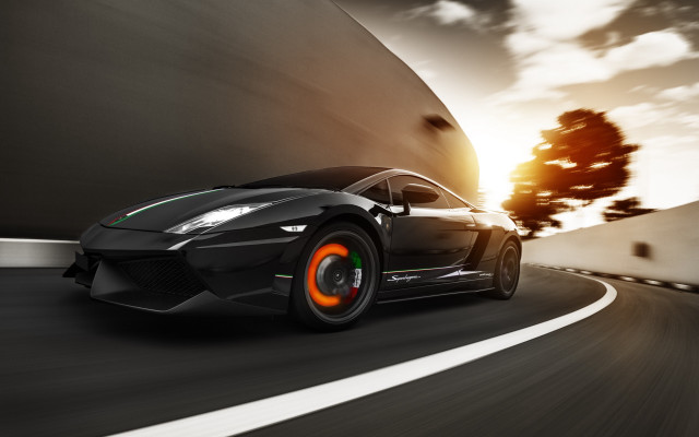 Black sports car sunset tree free wallpaper - medium preview image