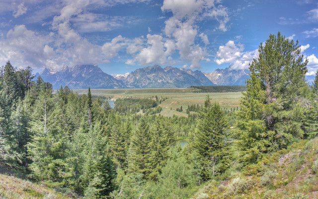 Mountain range forest river sunset free wallpaper - medium preview image