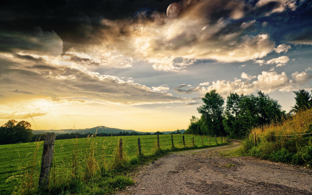 Dirt road green field cloudy #4 free wallpaper - medium preview image