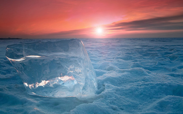 Ice sunset mountain ocean shore free wallpaper - medium preview image