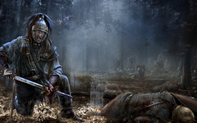 Epic fantasy armor sword forest free wallpaper - medium preview image