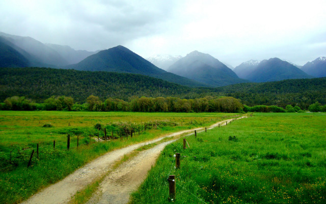 Dirt road mountains cloudy sky free wallpaper - medium preview image