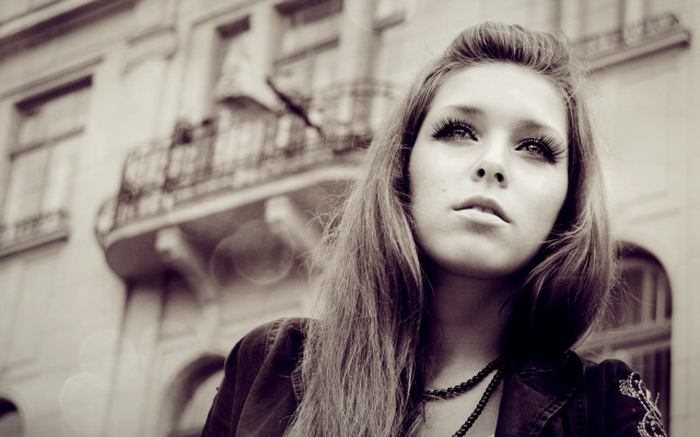 Woman longhair building clock necklace free wallpaper - medium preview image