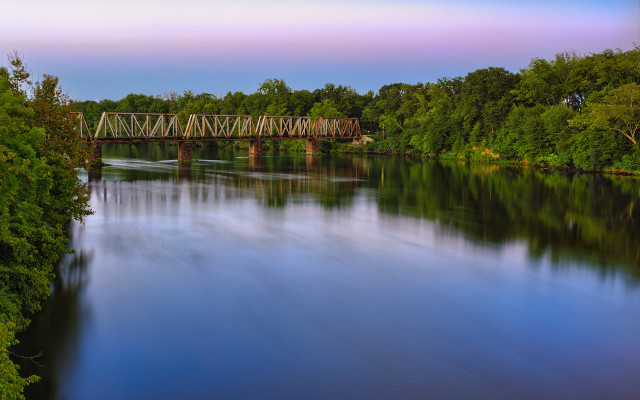 Bridge river trees sky longexposure free wallpaper - medium preview image