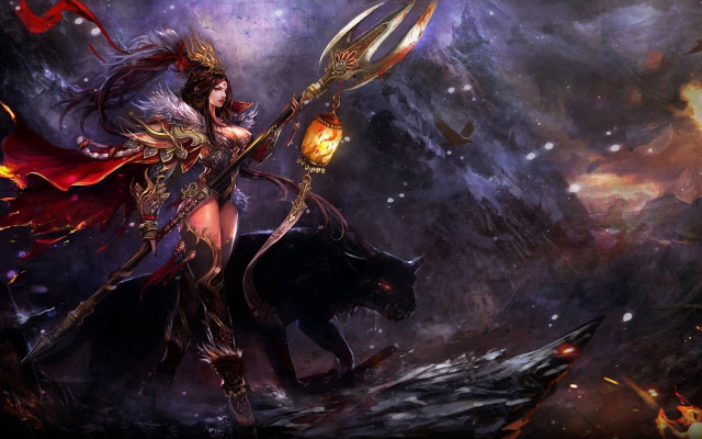 Woman sword demon mountain light free wallpaper - medium preview image