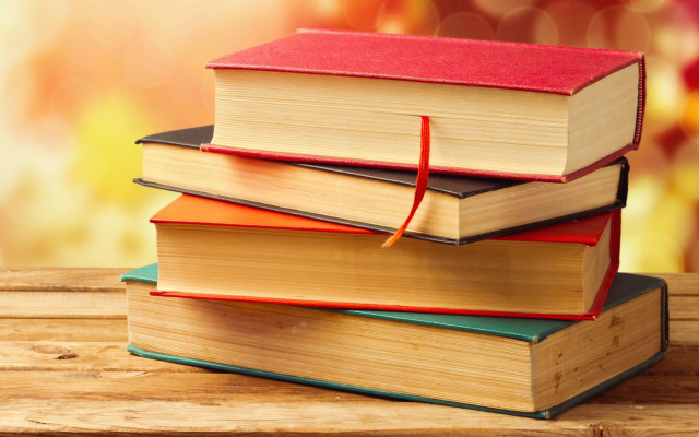 Books stack wooden table ribbon free wallpaper - medium preview image