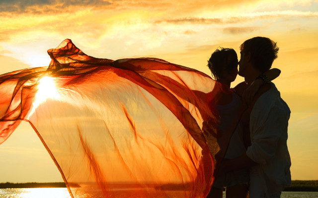 Romantic beach sunset red cloth free wallpaper - medium preview image
