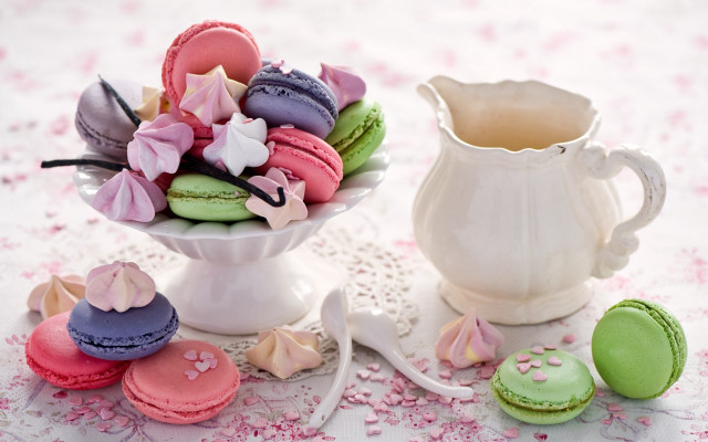 White vase macarons tea pitcher free wallpaper - medium preview image