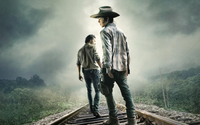Train track two men cowboy free wallpaper - medium preview image