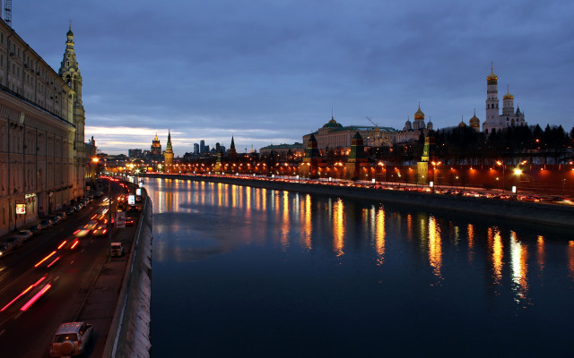 River cars night city lights free wallpaper - medium preview image