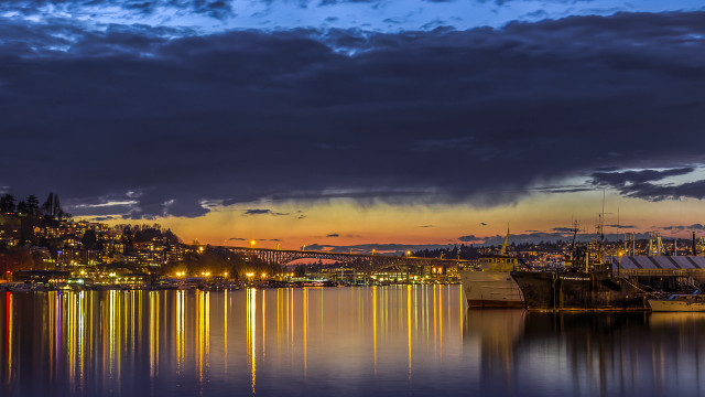 Harbor boat bridge night lights free wallpaper - medium preview image