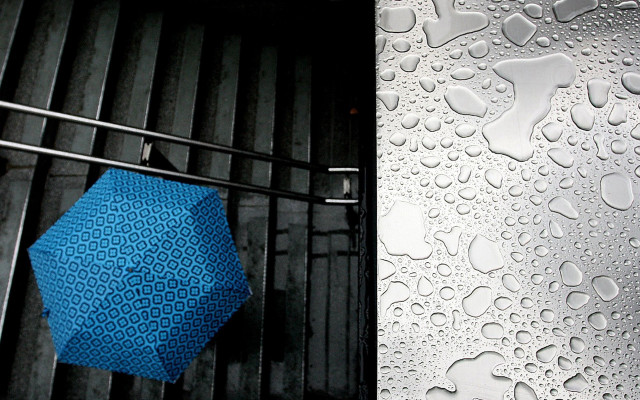 Blue umbrella rain macro girls free wallpaper - medium preview image